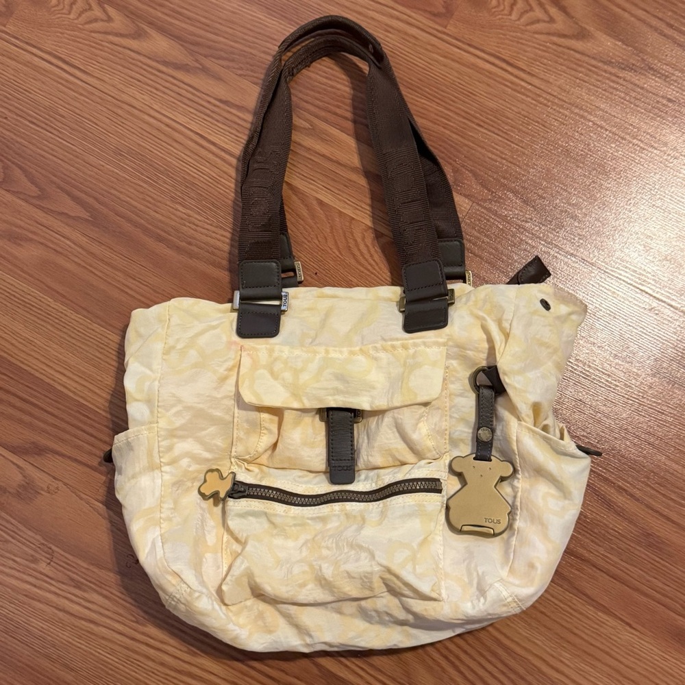 Tous Nylon‎ Bear Tote Travel Bag in Yellow and Brown